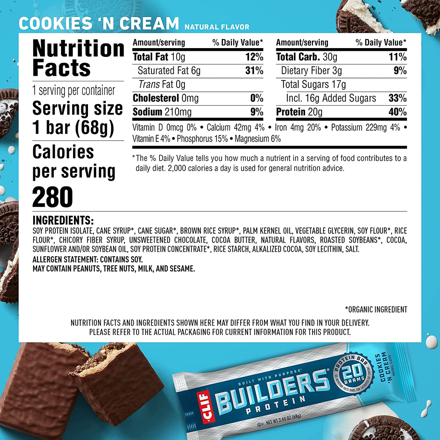 Clif Builders Bar Cookies 'N Cream -12/box