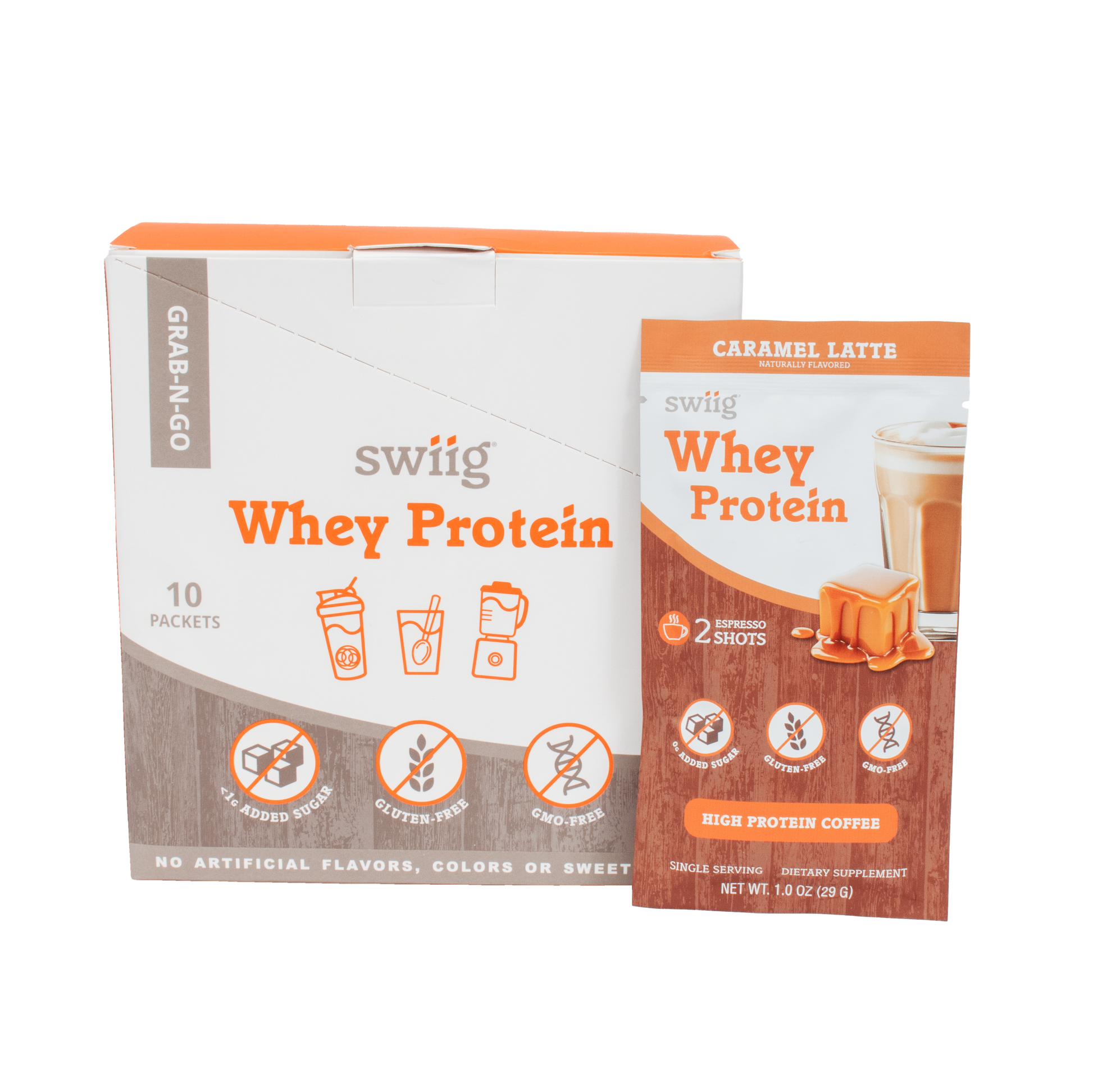 swiig Whey Protein packaging on a white background