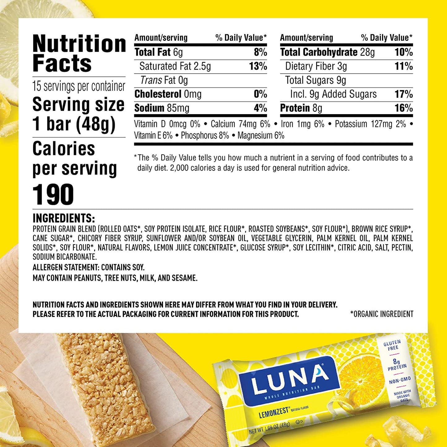 Luna Bar Lemon Zest - 15/case