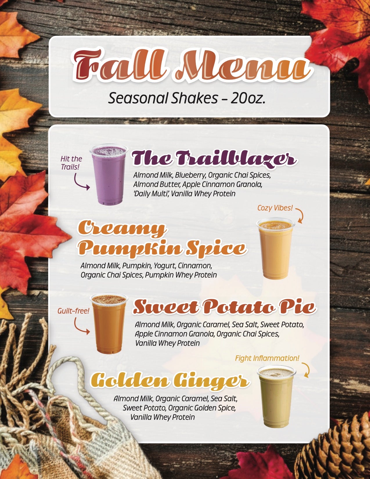 Fall Menu Counter Card and Recipe Cheat Sheet (Non-Laminated)