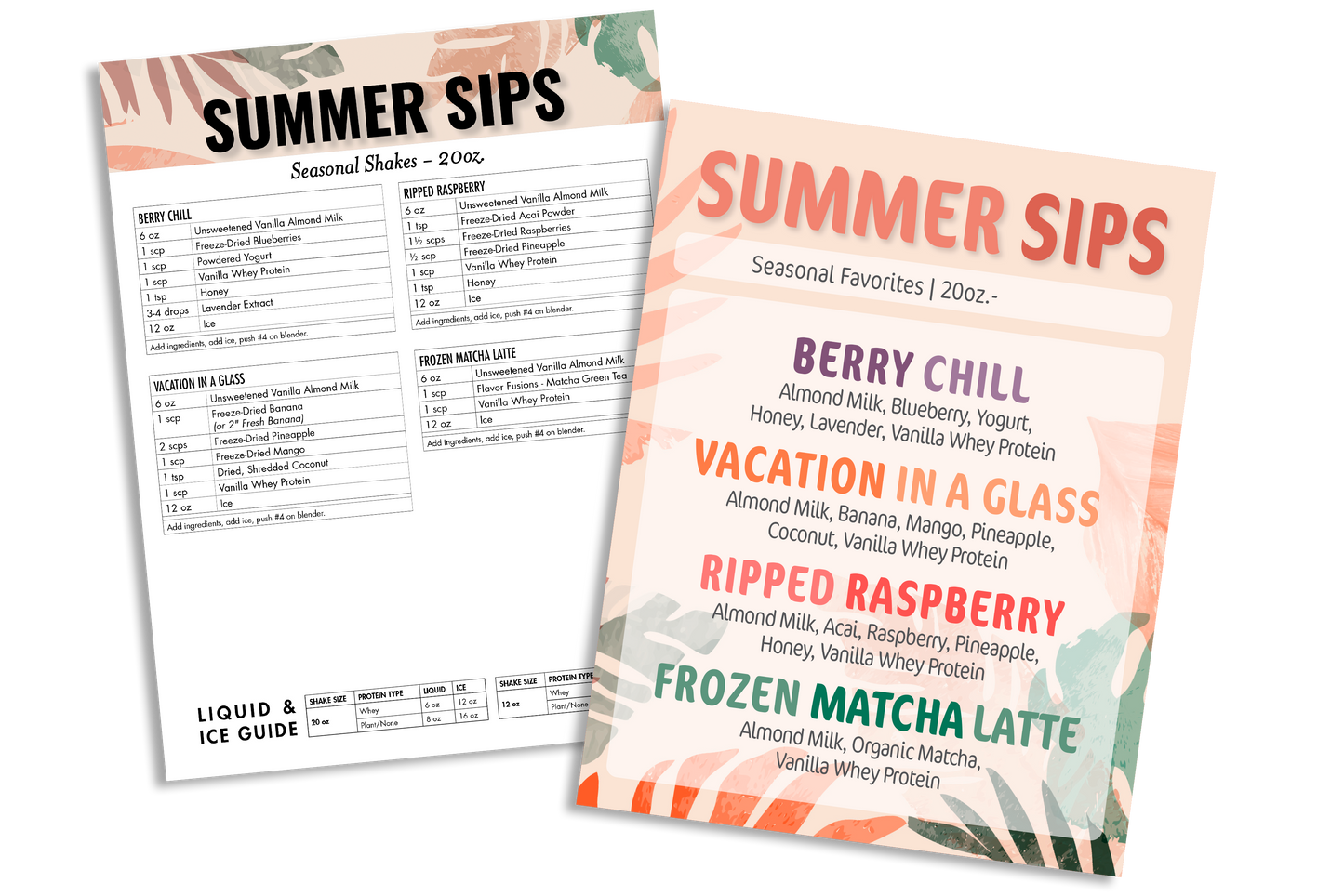 Summer Menu Counter Card and Recipe Cheat Sheet (Non-Laminated)