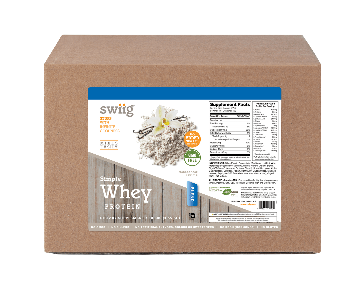 swiig Simple Whey No Sugar Added Vanilla - 10lb