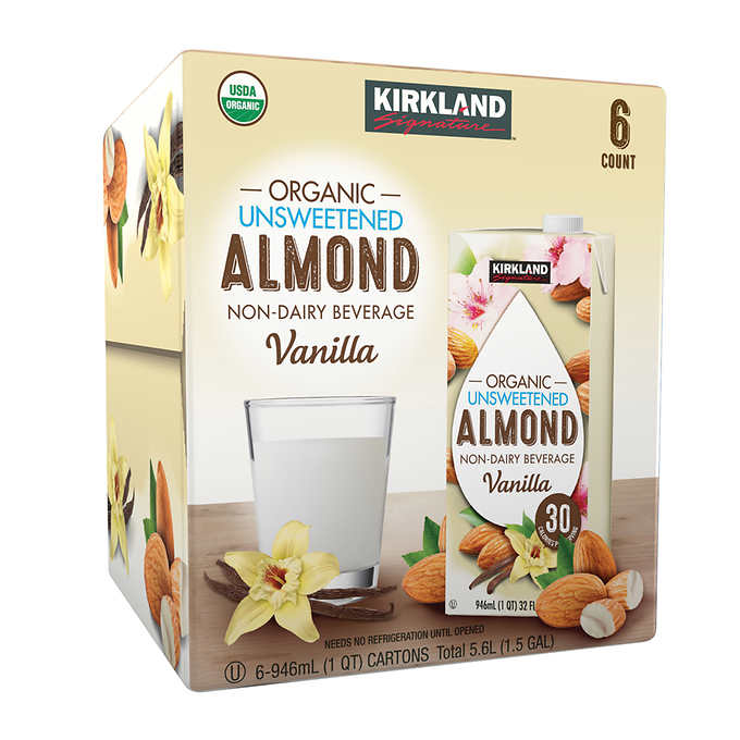Kirkland Signature Organic Almond Beverage, Vanilla, 32 fl oz, 6-count ***MINIMUM 8 CASES***