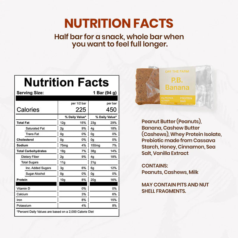 Off The Farm Peanut Butter Banana Protein Bar 12ct