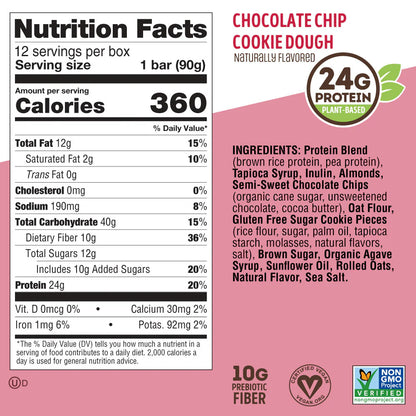 Lenny & Larrys Cookie-Fied Big Bar Chocolate Chip Cookie Dough 12ct