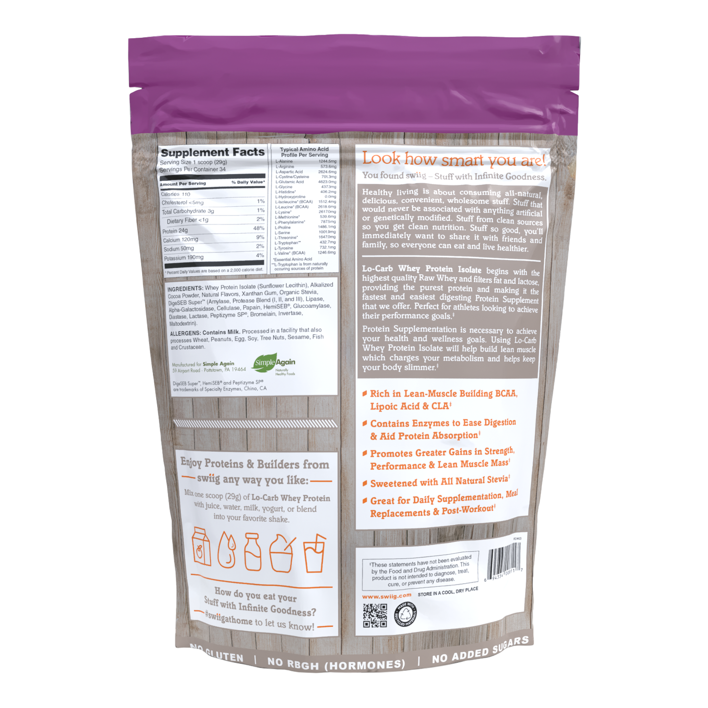 swiig Lo Carb Whey Chocolate - 2.2lb