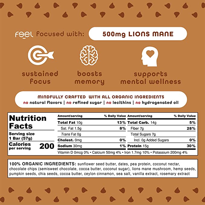 Feel Bar Brownie Choco Chip + Lions Mane - 10ct