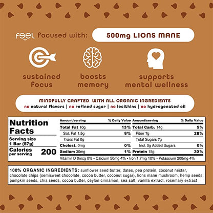 Feel Bar Brownie Choco Chip + Lions Mane - 10ct