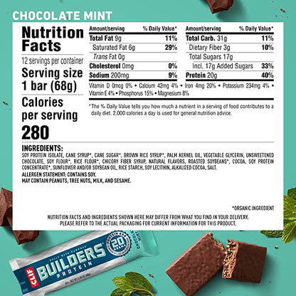 Clif Builders Bar Chocolate Mint - 12/box