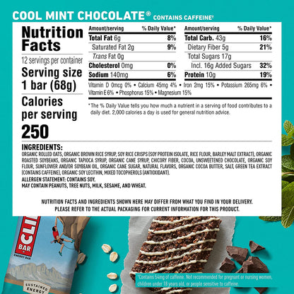 Clif Bar Cool Mint Chocolate w/ Caffeine - 12/box