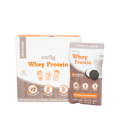 swiig Whey Protein packaging on a white background