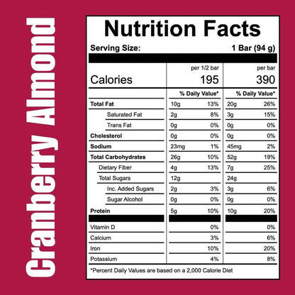 Off The Farm Cranberry Almond Energy Bar 12ct