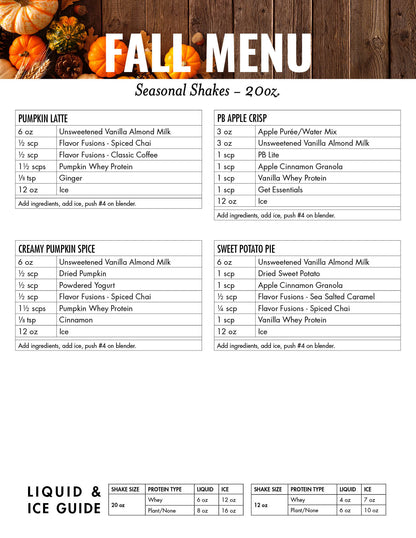 Fall Menu Counter Card and Recipe Cheat Sheet (Non-Laminated)