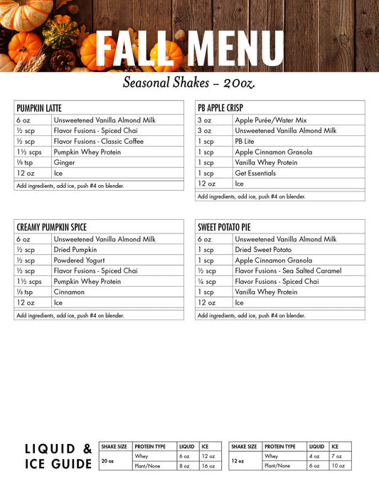 Fall Menu Counter Card and Recipe Cheat Sheet (Non-Laminated)