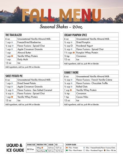 Fall Menu Counter Card and Recipe Cheat Sheet (Non-Laminated)