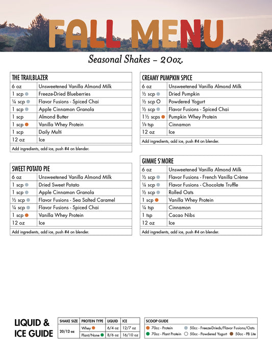Fall Menu Counter Card and Recipe Cheat Sheet (Non-Laminated)