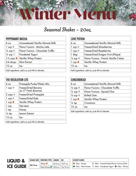 Winter Menu Counter Card and Recipe Cheat Sheet (Non-Laminated)