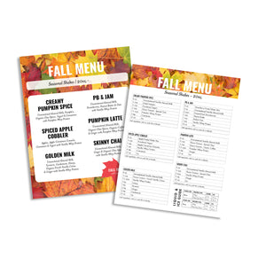 Fall Menu Counter Card and Recipe Cheat Sheet (Non-Laminated)