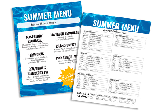 Summer Menu Counter Card and Recipe Cheat Sheet (Non-Laminated)