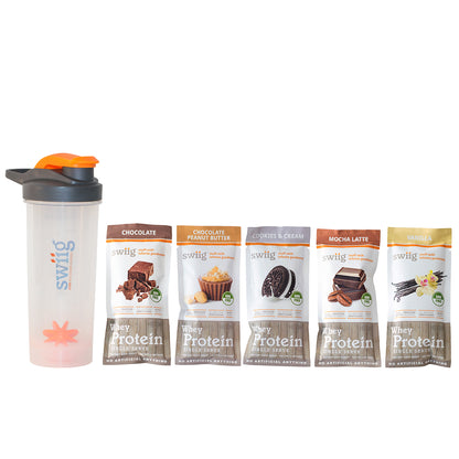 Single Serve Starter Kit - 5 Delicious Flavors + Shaker Bottle Included