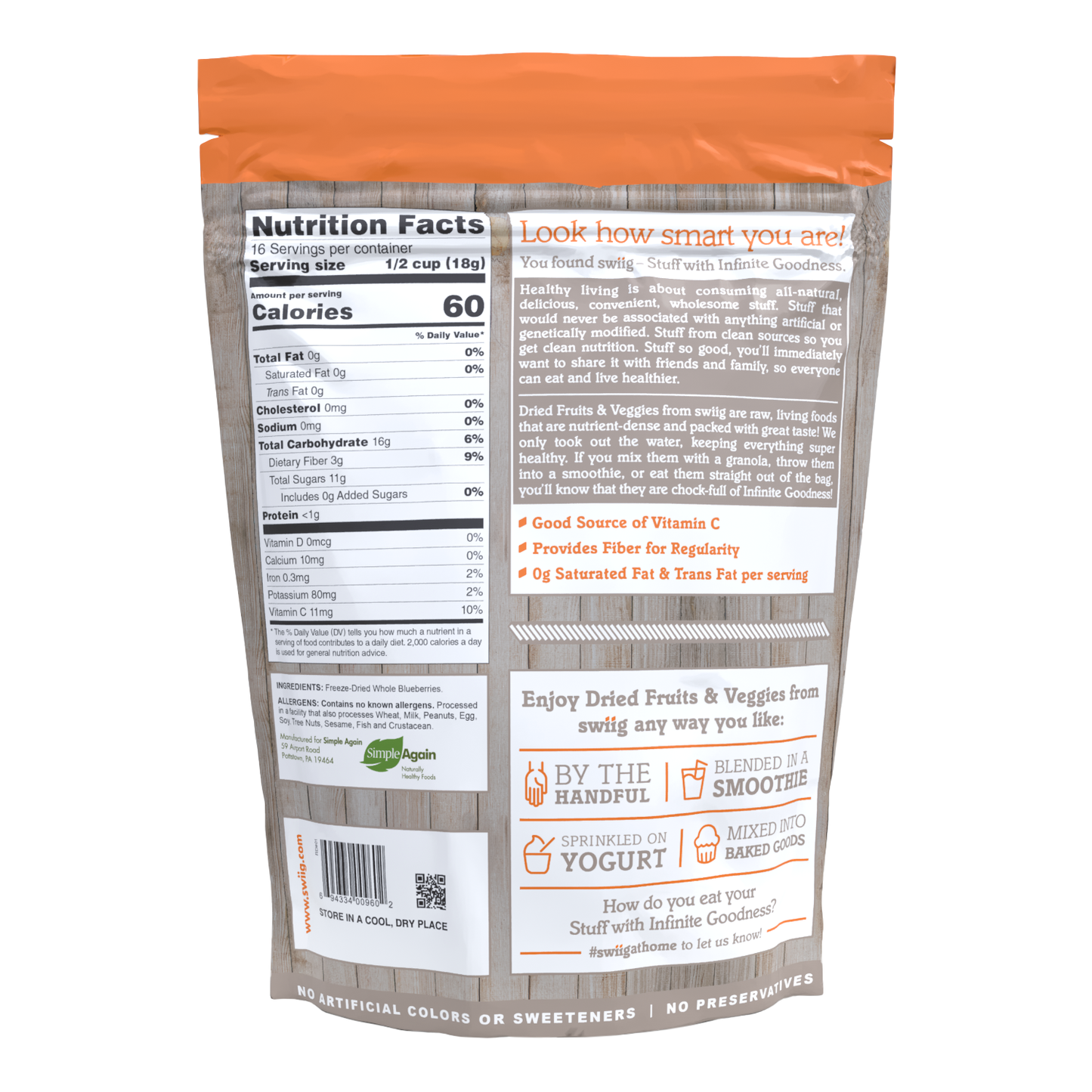 Back of a package with nutrition facts and product information on a white background