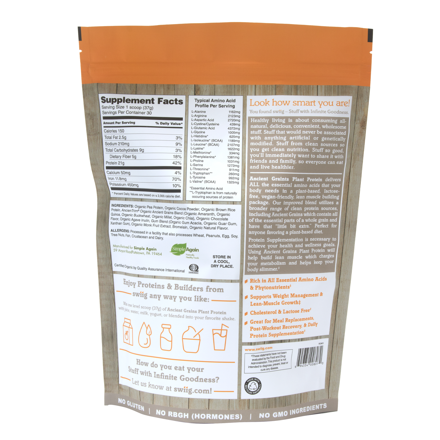 swiig Chocolate Ancient Grains Plant Protein
