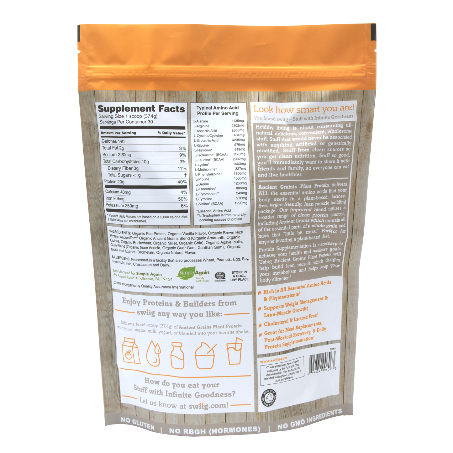swiig Madagascar Vanilla Ancient Grains Plant Protein