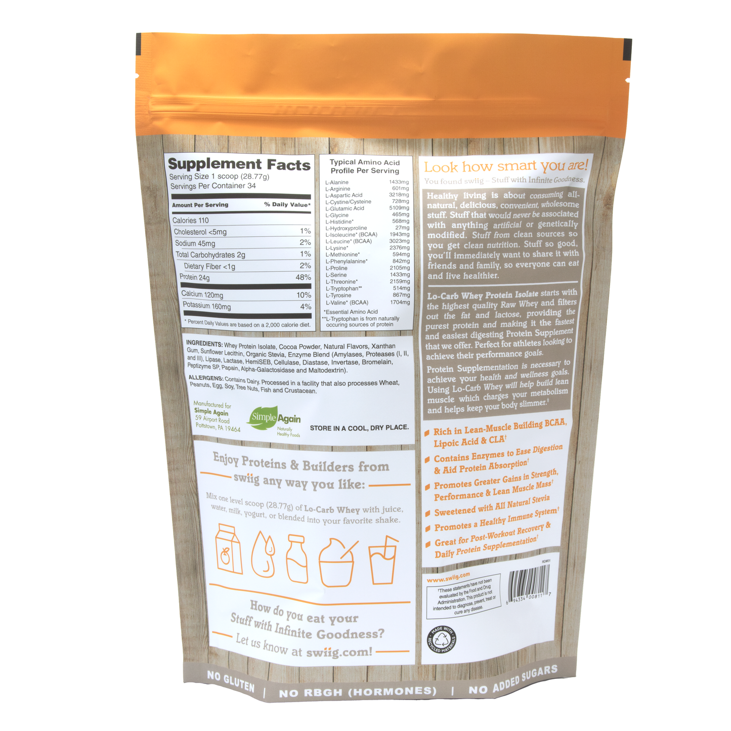 swiig Lo Carb Whey Chocolate - 2.2lb